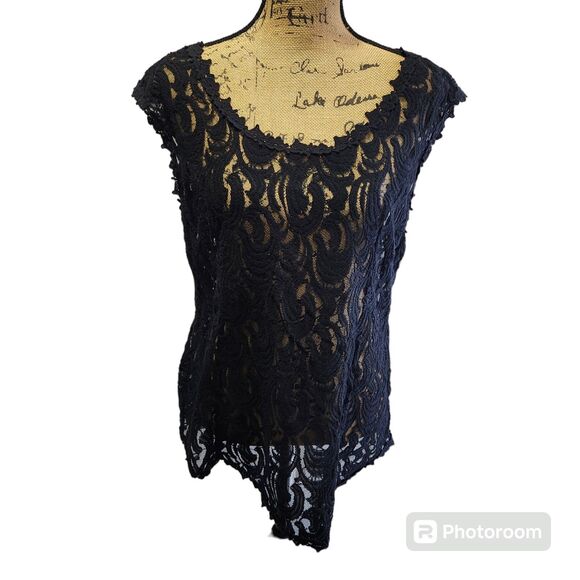 Soft Surroundings Sheer Blouse Wmns SZ Large Whimsygoth Lace Dark Romantic Sheer - Picture 1 of 4
